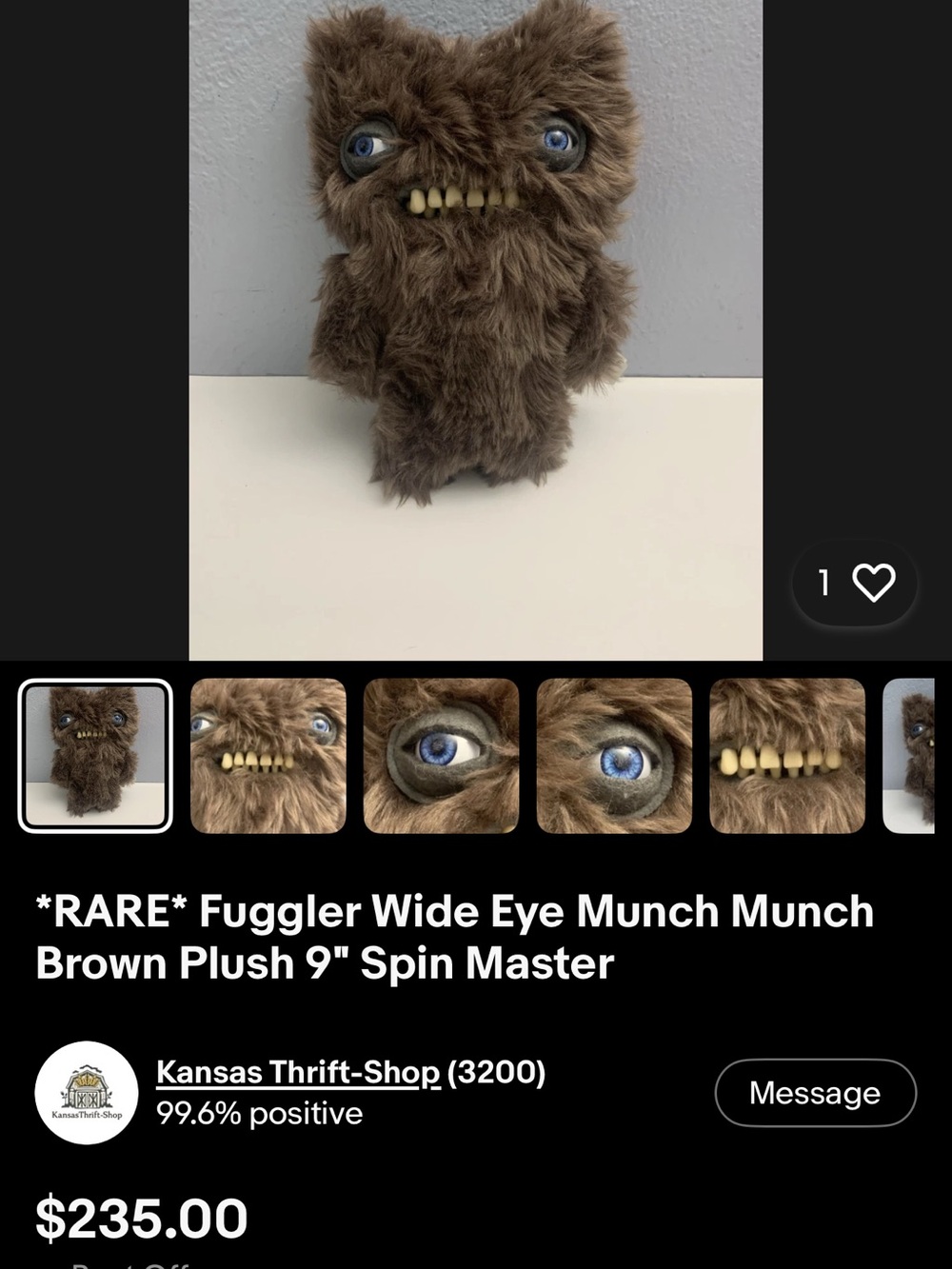 Fuggler RARE Wide Eye Munch Munch Plush - Brown